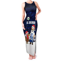 El Salvador Christmas Family Matching Tank Maxi Dress and Hawaiian Shirt with Santa Claus Turkey Fireworks Palm Trees and National Emblem Design - Wonder Print Shop