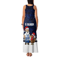 El Salvador Christmas Family Matching Tank Maxi Dress and Hawaiian Shirt with Santa Claus Turkey Fireworks Palm Trees and National Emblem Design - Wonder Print Shop