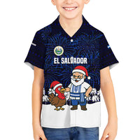 El Salvador Christmas Family Matching Tank Maxi Dress and Hawaiian Shirt with Santa Claus Turkey Fireworks Palm Trees and National Emblem Design - Wonder Print Shop