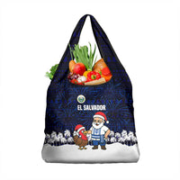 El Salvador Christmas Grocery Bag with Santa Claus Turkey Fireworks Palm Trees and National Emblem Design - Wonder Print Shop