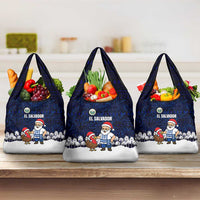 El Salvador Christmas Grocery Bag with Santa Claus Turkey Fireworks Palm Trees and National Emblem Design - Wonder Print Shop