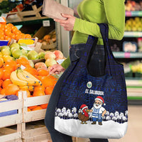 El Salvador Christmas Grocery Bag with Santa Claus Turkey Fireworks Palm Trees and National Emblem Design - Wonder Print Shop