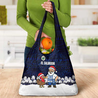 El Salvador Christmas Grocery Bag with Santa Claus Turkey Fireworks Palm Trees and National Emblem Design - Wonder Print Shop