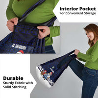 El Salvador Christmas Grocery Bag with Santa Claus Turkey Fireworks Palm Trees and National Emblem Design - Wonder Print Shop