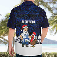 El Salvador Christmas Hawaiian Shirt with Santa Claus Turkey Fireworks Palm Trees and National Emblem Design - Wonder Print Shop