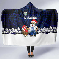 El Salvador Christmas Hooded Blanket with Santa Claus Turkey Fireworks Palm Trees and National Emblem Design - Wonder Print Shop