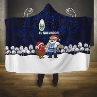 El Salvador Christmas Hooded Blanket with Santa Claus Turkey Fireworks Palm Trees and National Emblem Design - Wonder Print Shop