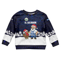 El Salvador Christmas Kid Ugly Christmas Sweater with Santa Claus Turkey Fireworks Palm Trees and National Emblem Design - Wonder Print Shop