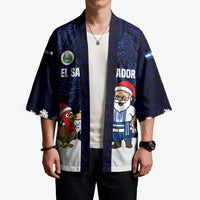 El Salvador Christmas Kimono with Santa Claus Turkey Fireworks Palm Trees and National Emblem Design - Wonder Print Shop