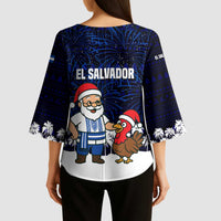 El Salvador Christmas Kimono Sleeve Blouse with Santa Claus Turkey Fireworks Palm Trees and National Emblem Design - Wonder Print Shop