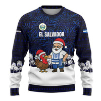 El Salvador Christmas Ugly Christmas Sweater with Santa Claus Turkey Fireworks Palm Trees and National Emblem Design - Wonder Print Shop