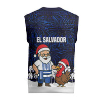 El Salvador Christmas Knitted V-Neck Vest with Santa Claus Turkey Fireworks Palm Trees and National Emblem Design - Wonder Print Shop