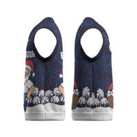 El Salvador Christmas Knitted V-Neck Vest with Santa Claus Turkey Fireworks Palm Trees and National Emblem Design - Wonder Print Shop