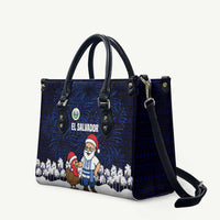 El Salvador Christmas Leather Bag with Santa Claus Turkey Fireworks Palm Trees and National Emblem Design - Wonder Print Shop