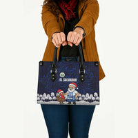El Salvador Christmas Leather Bag with Santa Claus Turkey Fireworks Palm Trees and National Emblem Design - Wonder Print Shop