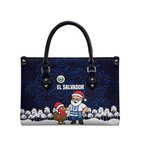 El Salvador Christmas Leather Bag with Santa Claus Turkey Fireworks Palm Trees and National Emblem Design - Wonder Print Shop