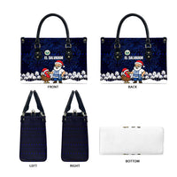 El Salvador Christmas Leather Bag with Santa Claus Turkey Fireworks Palm Trees and National Emblem Design - Wonder Print Shop