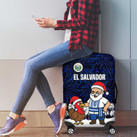El Salvador Christmas Luggage Cover with Santa Claus Turkey Fireworks Palm Trees and National Emblem Design - Wonder Print Shop