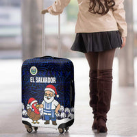 El Salvador Christmas Luggage Cover with Santa Claus Turkey Fireworks Palm Trees and National Emblem Design - Wonder Print Shop