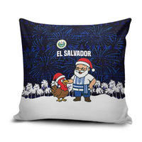 El Salvador Christmas Pillow Cover with Santa Claus Turkey Fireworks Palm Trees and National Emblem Design - Wonder Print Shop