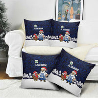 El Salvador Christmas Pillow Cover with Santa Claus Turkey Fireworks Palm Trees and National Emblem Design - Wonder Print Shop