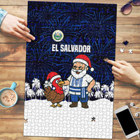 El Salvador Christmas Puzzle with Santa Claus Turkey Fireworks Palm Trees and National Emblem Design - Wonder Print Shop