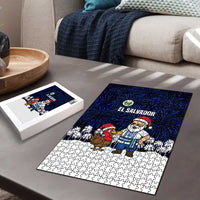 El Salvador Christmas Puzzle with Santa Claus Turkey Fireworks Palm Trees and National Emblem Design - Wonder Print Shop