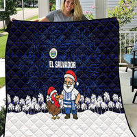 El Salvador Christmas Quilt with Santa Claus Turkey Fireworks Palm Trees and National Emblem Design - Wonder Print Shop