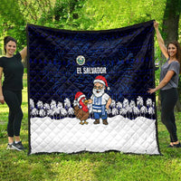 El Salvador Christmas Quilt with Santa Claus Turkey Fireworks Palm Trees and National Emblem Design - Wonder Print Shop