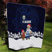 El Salvador Christmas Quilt with Santa Claus Turkey Fireworks Palm Trees and National Emblem Design - Wonder Print Shop