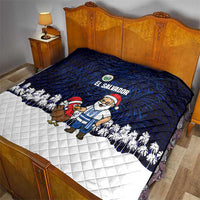 El Salvador Christmas Quilt with Santa Claus Turkey Fireworks Palm Trees and National Emblem Design - Wonder Print Shop