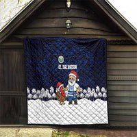 El Salvador Christmas Quilt with Santa Claus Turkey Fireworks Palm Trees and National Emblem Design - Wonder Print Shop