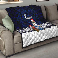 El Salvador Christmas Quilt with Santa Claus Turkey Fireworks Palm Trees and National Emblem Design - Wonder Print Shop
