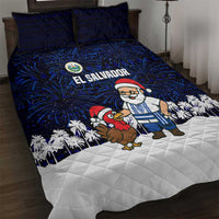 El Salvador Christmas Quilt Bed Set with Santa Claus Turkey Fireworks Palm Trees and National Emblem Design - Wonder Print Shop