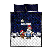 El Salvador Christmas Quilt Bed Set with Santa Claus Turkey Fireworks Palm Trees and National Emblem Design - Wonder Print Shop