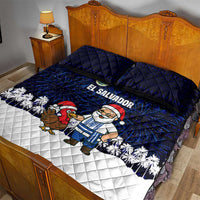 El Salvador Christmas Quilt Bed Set with Santa Claus Turkey Fireworks Palm Trees and National Emblem Design - Wonder Print Shop