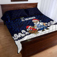 El Salvador Christmas Quilt Bed Set with Santa Claus Turkey Fireworks Palm Trees and National Emblem Design - Wonder Print Shop