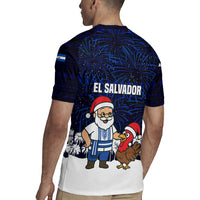El Salvador Christmas Rugby Jersey with Santa Claus Turkey Fireworks Palm Trees and National Emblem Design - Wonder Print Shop