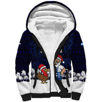 El Salvador Christmas Sherpa Hoodie with Santa Claus Turkey Fireworks Palm Trees and National Emblem Design - Wonder Print Shop