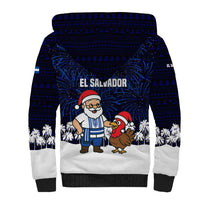 El Salvador Christmas Sherpa Hoodie with Santa Claus Turkey Fireworks Palm Trees and National Emblem Design - Wonder Print Shop