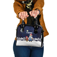 El Salvador Christmas Shoulder Handbag with Santa Claus Turkey Fireworks Palm Trees and National Emblem Design - Wonder Print Shop