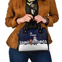 El Salvador Christmas Shoulder Handbag with Santa Claus Turkey Fireworks Palm Trees and National Emblem Design - Wonder Print Shop