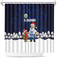 El Salvador Christmas Shower Curtain with Santa Claus Turkey Fireworks Palm Trees and National Emblem Design - Wonder Print Shop