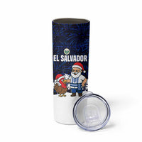El Salvador Christmas Skinny Tumbler with Santa Claus Turkey Fireworks Palm Trees and National Emblem Design - Wonder Print Shop