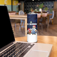 El Salvador Christmas Skinny Tumbler with Santa Claus Turkey Fireworks Palm Trees and National Emblem Design - Wonder Print Shop