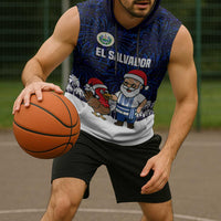 El Salvador Christmas Sleeveless Hoodie with Santa Claus Turkey Fireworks Palm Trees and National Emblem Design - Wonder Print Shop