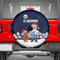 El Salvador Christmas Spare Tire Cover with Santa Claus Turkey Fireworks Palm Trees and National Emblem Design - Wonder Print Shop