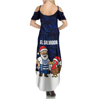 El Salvador Christmas Summer Maxi Dress with Santa Claus Turkey Fireworks Palm Trees and National Emblem Design - Wonder Print Shop
