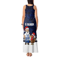 El Salvador Christmas Tank Maxi Dress with Santa Claus Turkey Fireworks Palm Trees and National Emblem Design - Wonder Print Shop