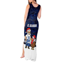 El Salvador Christmas Tank Maxi Dress with Santa Claus Turkey Fireworks Palm Trees and National Emblem Design - Wonder Print Shop